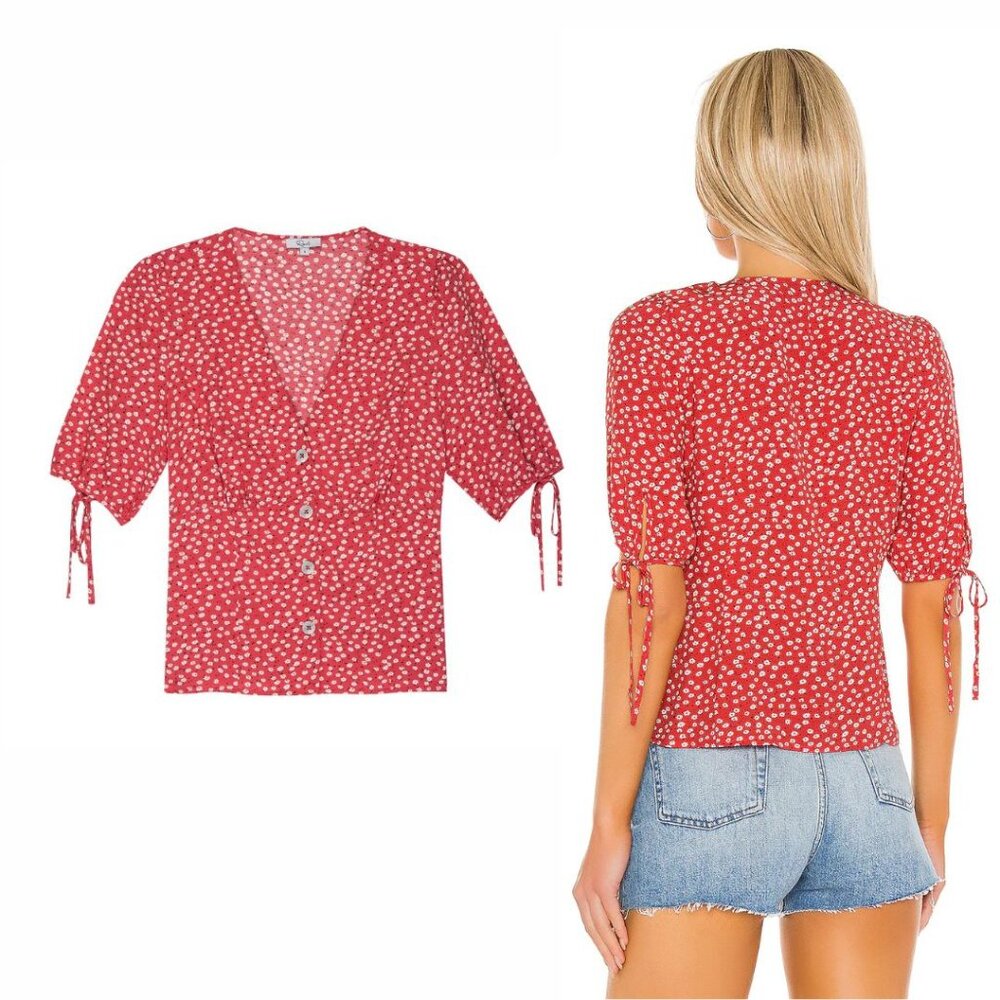 Rails - Amelia Blouse Tie Sleeves Button-Up | Size Small | Carmine Daisy Red - Picture 5 of 14